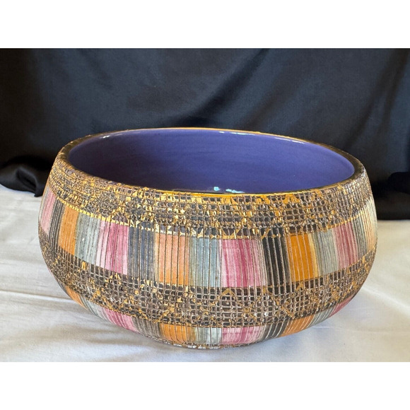 ITALIAN ART POTTERY LARGE BOWL ALDO LONDI BITOSSI "SETA" CERAMIC ITALY MCM GOLD - Picture 2 of 12